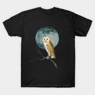 Barn Owl Lover Full Moon Vintage Illustration Birder Birding Graphic T-Shirt